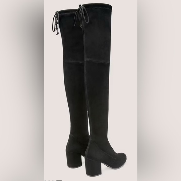 Stuart Weitzman Boots Over the Knee Tieland Black Suede 3" Heel Size 8.5 B - Picture 5 of 13